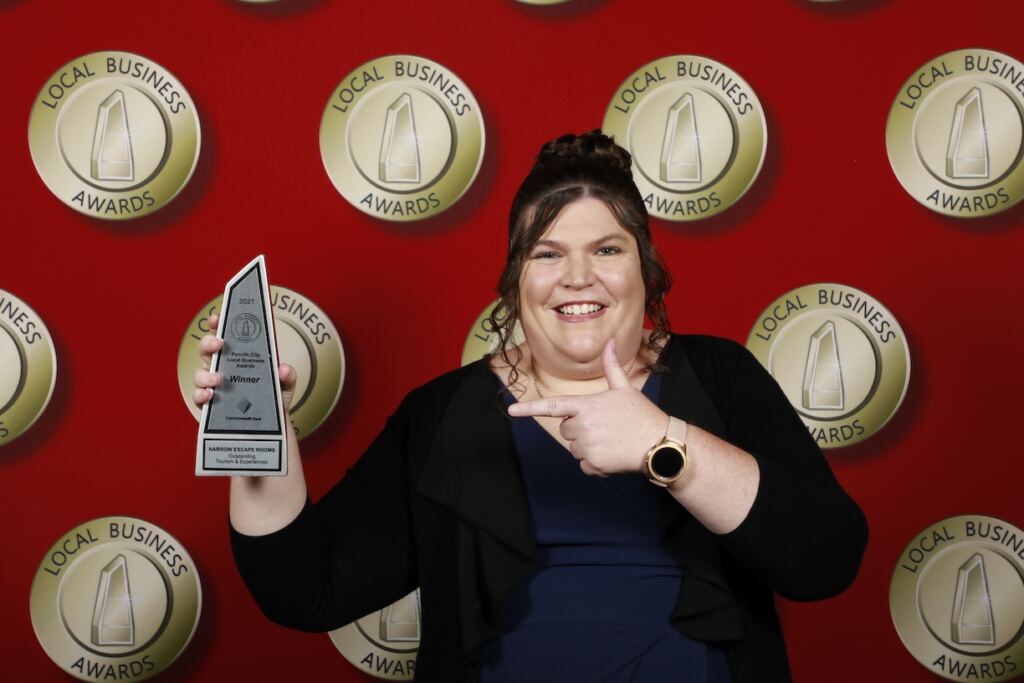 Shelley accepting the Penrith Local Business Award 2021