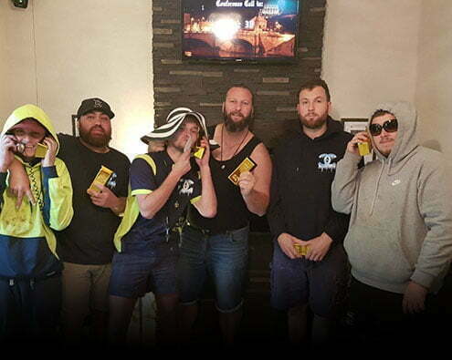 C & C Air Conditioning & Refrigeration Tradies celebrating after successfully completing our Inheritance escape room in Sydney.