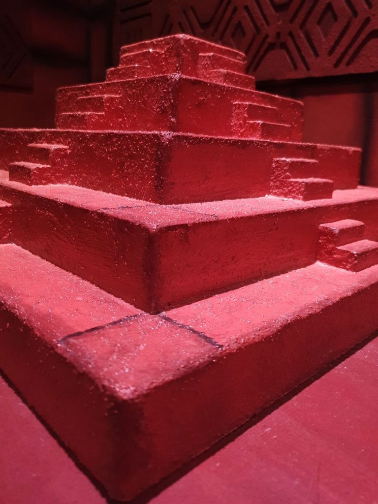 Handcrafted Aztec temple model prop inside The Hidden Temple escape room at Narrow Escape Rooms Penrith