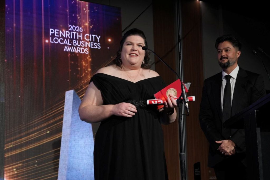 Shelley accepting the Best in Tourism and Experiences Award at the 2026 Local Business Awards