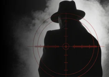 Mission Identity escape room poster featuring a silhouetted secret agent in a crosshair with the tagline "Your mission, if you choose to accept it" at Narrow Escape Rooms Penrith.